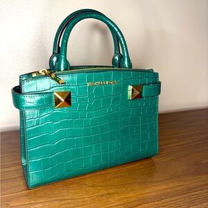 Michael Kors Teal Crocodile-Embossed Satchel